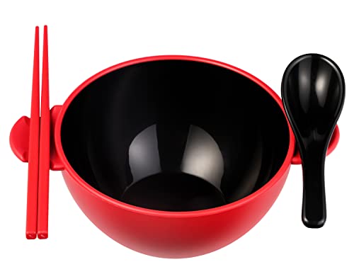 Ozeri Earth Ramen Bowl 6-Piece Set, Made from Plant-Derived and Other Natural Materials, Red with Black - color: Red with Black