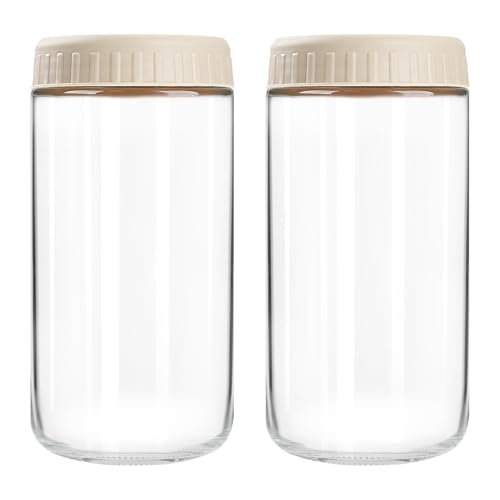 SHOWIN Overnight Oats Containers with Lids, 24oz Glass Jars with Lids 2 pcs, Creamy Beige, Wide Mouth Mason jars for Salad, Yogurt, Snacks, Meal Prep - color: Creamy Beige, size: 24oz-2pc
