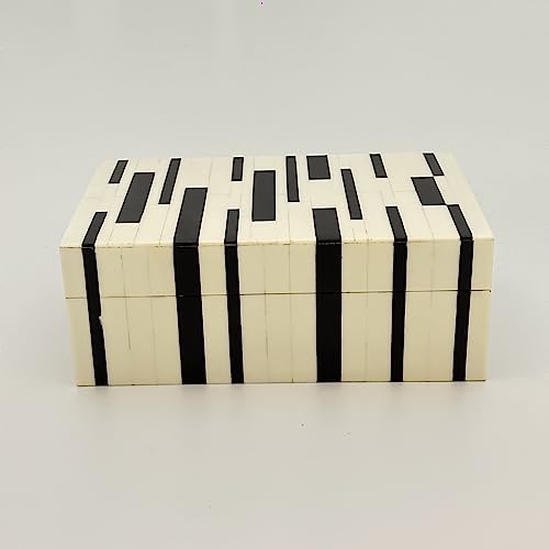 Perilla Home Home Decor Decorative Storage Wooden Box Small Ikigai Organizer Tool Stash Card Craft Treasure Trinket Memory Keepsake Jewelry Box for Men and Women, Gifts For All, Black and Off White - color: Black & Off White