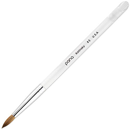 PANA Pure Kolinsky Hair Nail Brush - Round Clear Acrylic Handle (Size 8) - Nail Brush for Nail Application, Nail Extension, Manicure Pedicure Salon Beginner and Professional - color: Clear, size: Size 8