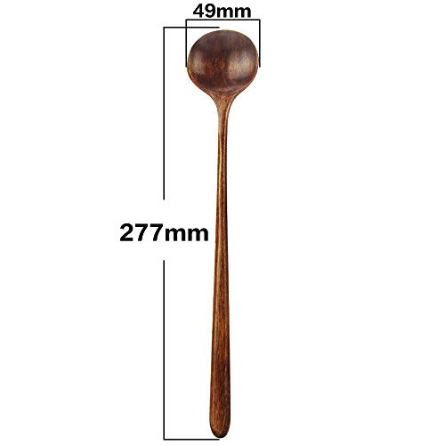 Long Soup Spoons, 11In Korean Style Natural Wood Long Handle Round Spoons - size: 11 inches