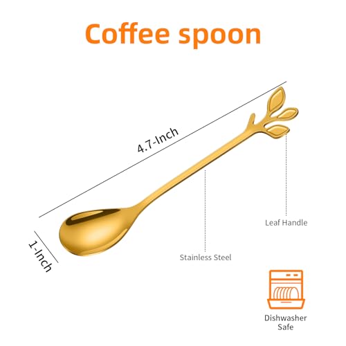 AnSaw 10-Pc Gold Mini Spoons & Forks Set, 4.7" - Leaf Handle - color: Gold