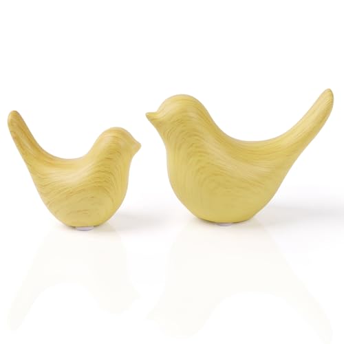 2 Pcs Ceramic Small Bird Figurines Modern Animal Statues for Home 、Room Decor and Bedroom Decor and Bookshelf Display (Light Wood Grain) - color: Light Wood Grain