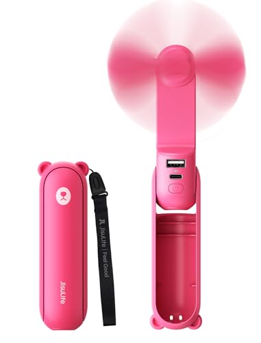 JISULIFE 3 IN 1 Portable Fan with Power Bank & Flashlight Featured - color: Fuchsia