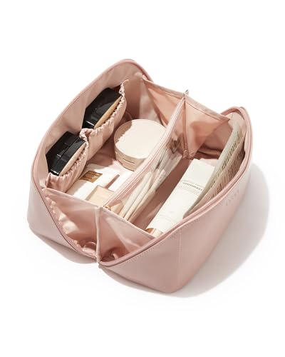 EACHY Travel Makeup Bag for Women, PU Leather Cosmetic Bag, Pink, Medium - color: A - Pink, size: Medium