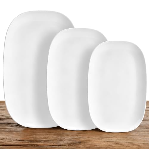 Kassel Ceramic Serving Platter Set 16”/14”/12” White Porcelain Serveware for Parties & Entertaining - Decorative Oven-Safe Serving Dishes & Platters for Food, Cookies, Meat & Turkey Oval Large - size: Large Oval 16”/14”/12”