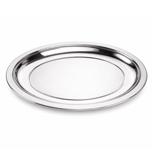 Chandler Stainless Steel Serving Tray 16 Inches | platters and trays for parties, Premium Oval Silver Platter for Serving Food, Party Trays, Turkey Platter - size: 16 Inches