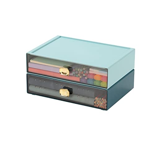 Desktop Storage Drawers, Plastic Countertop Printer Paper Organizer - color: 1 Large Drawer, Cyan