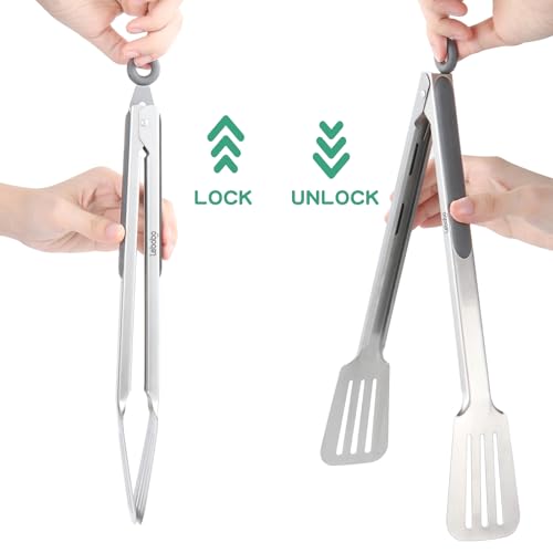 Tongs for Cooking, Set of 2 Metal Spatula Tongs for Grilling, Gray - color: Gray