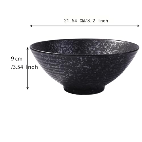 Japanese Ceramic Noodle Bowl Set of 2, 8.2 Inch Black Ramen Pho Bowls - color: Black