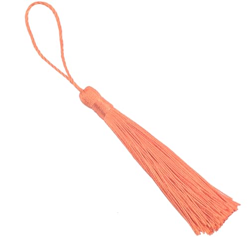 KONMAY 20pcs 3.5'' Small Silky Soft Craft Mini Bookmark Tassels with Loops for Jewelry Making, Gift Wrapping, Zipper Pull, Home Decor(Orange) - color: Orange