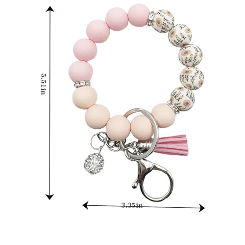 Unpafcxddyig Silicone Bead Keychain Bracelet Wristlet Key Ring - color: Rainbow Pink