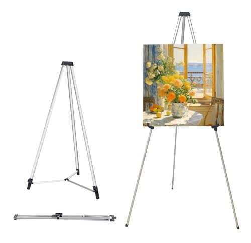 MXG 64" Adjustable Aluminum Large Display Stand,Easel for Painting & Sign - color: Silver