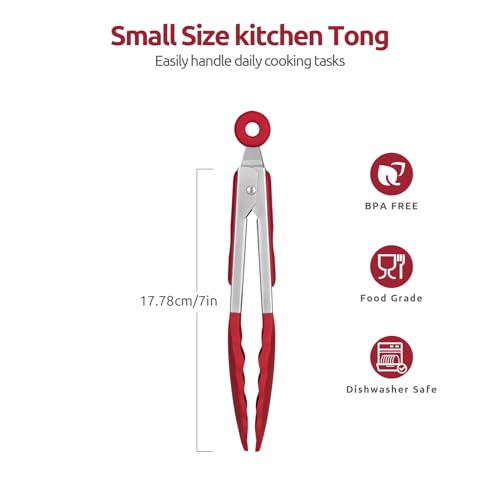 U-Taste Kitchen Tong for Cooking, 600ºF Heat-Resistant Silicone, 7in/Red - color: Red, size: 7 inch