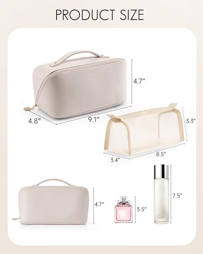 VLANDO Makeup Bag,Women Travel Toiletry Case,Carry Handle,Off White - color: 05.Off White