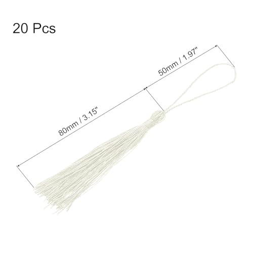 Bookmark Tassels - 20Pcs 13cm/5" Silky Soft Mini Tassel with Loops for Keychain Graduation Handmade DIY Craft Accessory, Milky White