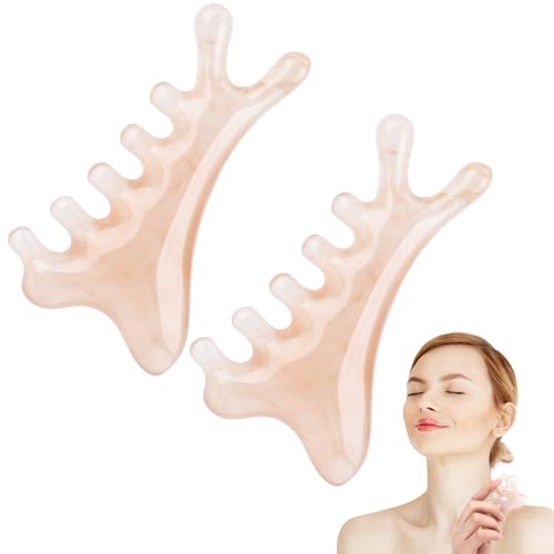 2 Pcs 4-in-1 Head Massage Comb, Gua Sha Facial Tools, Multi-Functional Manual Massage Tool for the Face, Eyes, Head and Neck, Relieve Fatigue and Relax the Body(Gray)