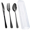 4PCS Premium Travel Utensils With Case, Stainless Steel Reusable Portable Utensils Set With Case, Lengnoyp Travel Silverware Set With Case for Lunch Box Includ Fork Spoon Knife Set, Black - color: 4 PCS Black