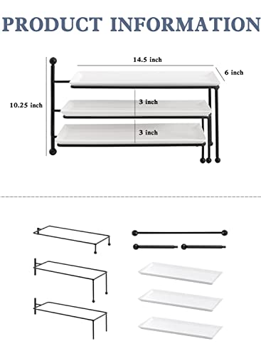 Kanwone 3 Tiered Serving Stand - White Porcelain Platters, 14.5" x 6" Tier Serving Trays for Entertaining, Dessert Stand - style: Style1
