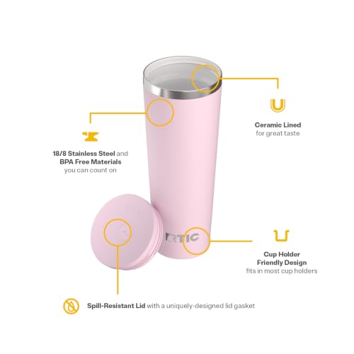 RTIC 28oz Everyday Tumbler, Insulated, Ceramic Lined, Pale Pink - color: Pale Pink, size: 28 Ounces