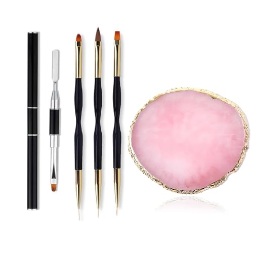 FULINJOY 5Pcs Nail Art Tools - Resin Nail Art Palette, 1 Polygel Brush Picker Brush, 3 Nail Art Painting Brushes, Nail Polish Mixing Palette Double-Ended Pen Nail Liner Brush Nail Drawing Brushes