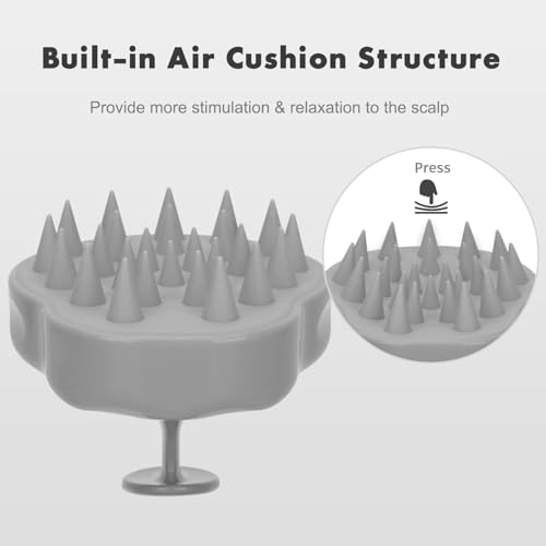FREATECH Massager Shampoo Brush with Soft Silicone Bristles for Scalp Care, Shower Hair Scalp Scrubber Exfoliator for Dandruff Removal and Hair Growth, Wet & Dry for Men, Women and Kids, Grey - color: Grey