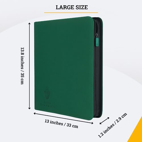 Card Guardian 12 Pocket Premium Binder with Zipper, Green - color: Green