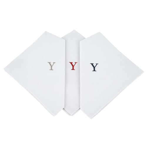 Initial Handkerchief for Men, Monogrammed Boxed 3 Piece Set,100% Cotton - color: Y Initial