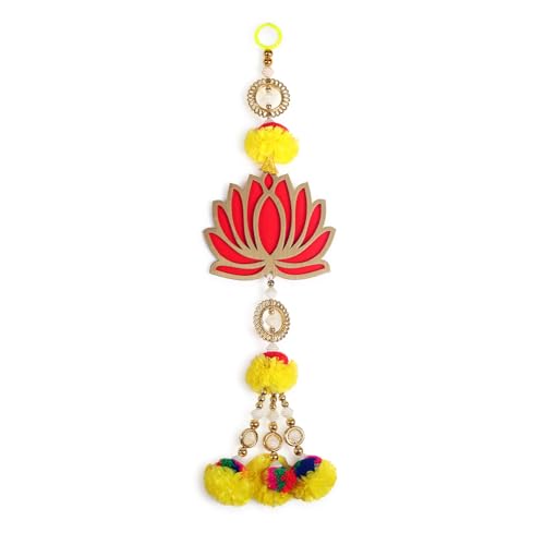 Set of 5 Lotus & Marigold Hangings Latkan for Home Diwali Decoration Wall Hangings for Temple Pooja Room Decoration | Lotus Back Dropper showpiece for Decor Ganpati, Navratri, Wedding
