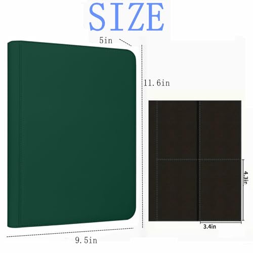 Toploader Binder,4-Pocket Double Sided Top Loaders Binder,Holds 128 Cards in 3"x4" Toploaders,PU Leather Card Binder Abulm for Toploader Trading,Sports,and Gaming Cards (Green) - color: Green