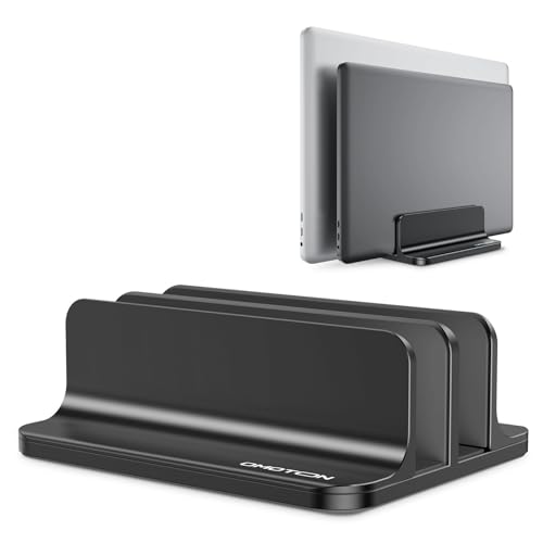 OMOTON Dual Vertical Desk Laptop Stand Holder, Fits MacBook Air/Pro, Black - color: Black