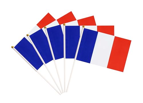 50 Pack France French Flags Small Mini Hand Held France French on Stick Flags, Miniature National Country Flags,Party Decorations Supplies for Parades,International Festival - color: France