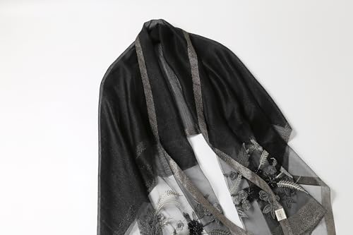 Jeelow Long Silk Blend Embroidered Floral Shawl Scarf Wrap for Women - color: Black