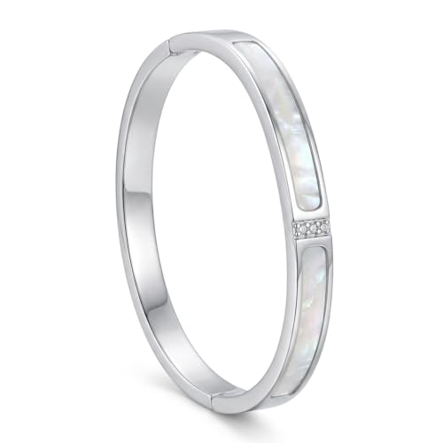 Hinged Bangle Bracelet for Women, Jewelry Gift for Anniversary Birthday - color: Silver