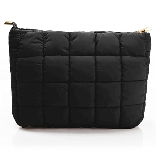 Hillban 1 Pcs Black Puffy Quilted Makeup Bag, Classic - color: Black, size: Classic