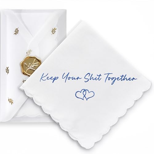 Wedding Handkerchief, Something Blue for Bride, Mother of Bride Gift - color: Keep Your Shit Together, style: Gold Olive Leaf