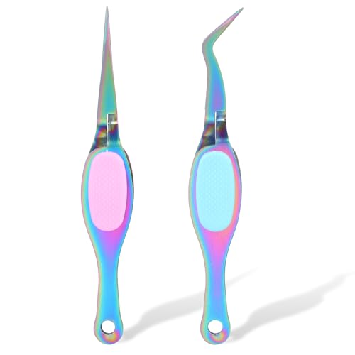 Ymapinc 2PCS Reverse Tweezers for Crafting, Curved & Straight Tips - color: Rainbow 2