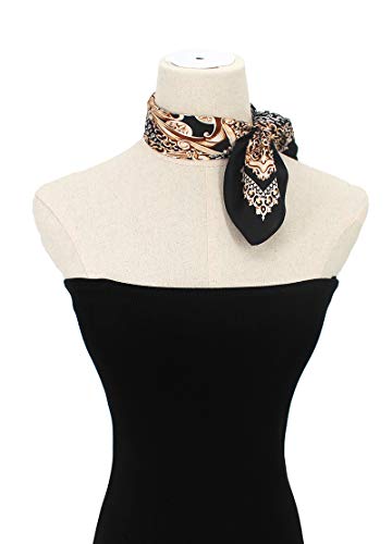 ANDANTINO 100% Mulberry Silk Scarf -21” Square Neckerchief with Gift Packed - color: Gold &Black
