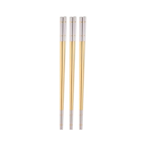 Reusable Stainless Steel Chopsticks,Dishwasher Safe , Easy to Use(3 PCS,Gold) - color: Gold