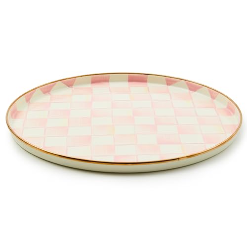 MACKENZIE-CHILDS Enamel Round Tray, Pink-and-White Rosy Check - color: Rosy Check