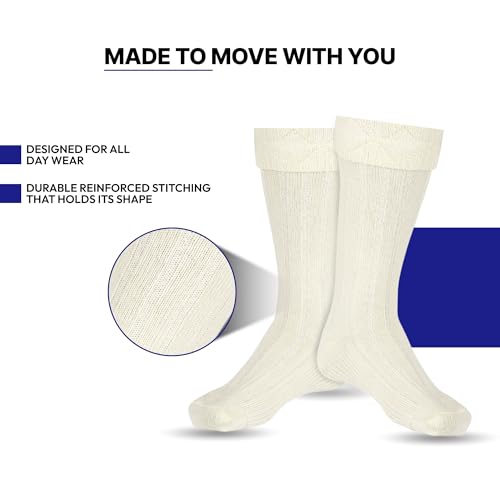 Scottish Bubbles And Square Kilt Hose for Men, Ribbed Socks for USA Shoe Sizes - color: Off-white, size: Medium