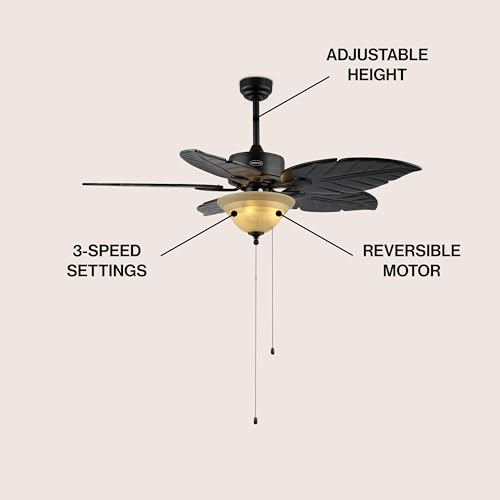 JONATHAN Y Poinciana 52" Coastal 3-Light Palm Leaf Ceiling Fan, Black - color: Black