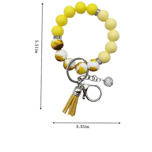 Unpafcxddyig Silicone Bead Keychain Bracelet Wristlet Key Ring - color: Rainbow Yellow