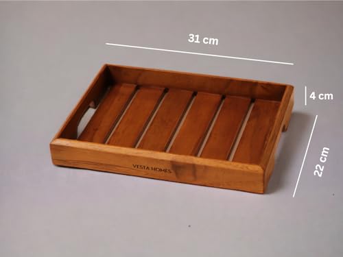 Vesta Homes Medium Teak Wood Serving Tray for Home, Kitchen, Breakfast, Restaurant, Office Organizer, Dining Table | Premium Wooden Tray |12 * 8.5 * 1.5 Inches | Handmade in India - size: Rivika Tray Medium