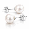 Real Freshwater Pearl Stud Earrings for Women, Hypoallergenic - color: Rhodium Plated, size: 7.0-7.5mm