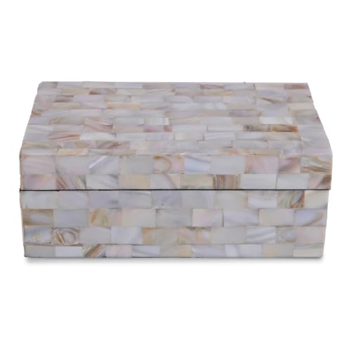 Perilla Home Home Decor Decorative Storage Wooden Box Organizer Tool Stash Card Craft Treasure Trinket Memory Keepsake Jewelry Box for Men and Women, Gifts For All, Mother of Pearl - color: Wooden and off white