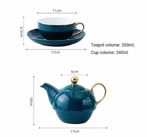 Ceramic Tea for One Set, 12oz Teapot& 8.2oz Cup (Peacock Green) - color: Peacock green
