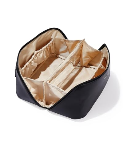 EACHY Travel Makeup Bag for Women, PU Leather Cosmetic Bag, Black, Medium - color: A - Black, size: Medium