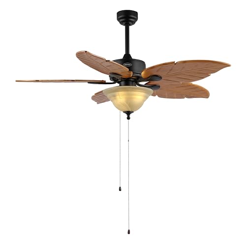 JONATHAN Y Poinciana 52" Coastal 3-Light Palm Leaf Ceiling Fan, Brown - color: Light Brown