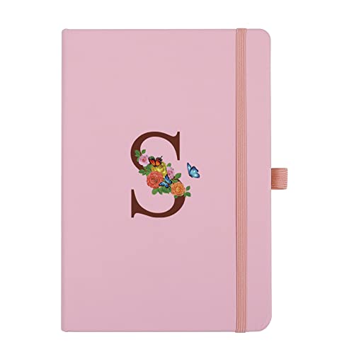 Pink Notebook for Women, 5.7"X8.3" A5 Journal Notebook with Letter S, Dual-Sided Writing Notebook with Dividers, Cute Leather Journal for Work, Business, School, Meetings, Travelers, Small Notebook - color: S